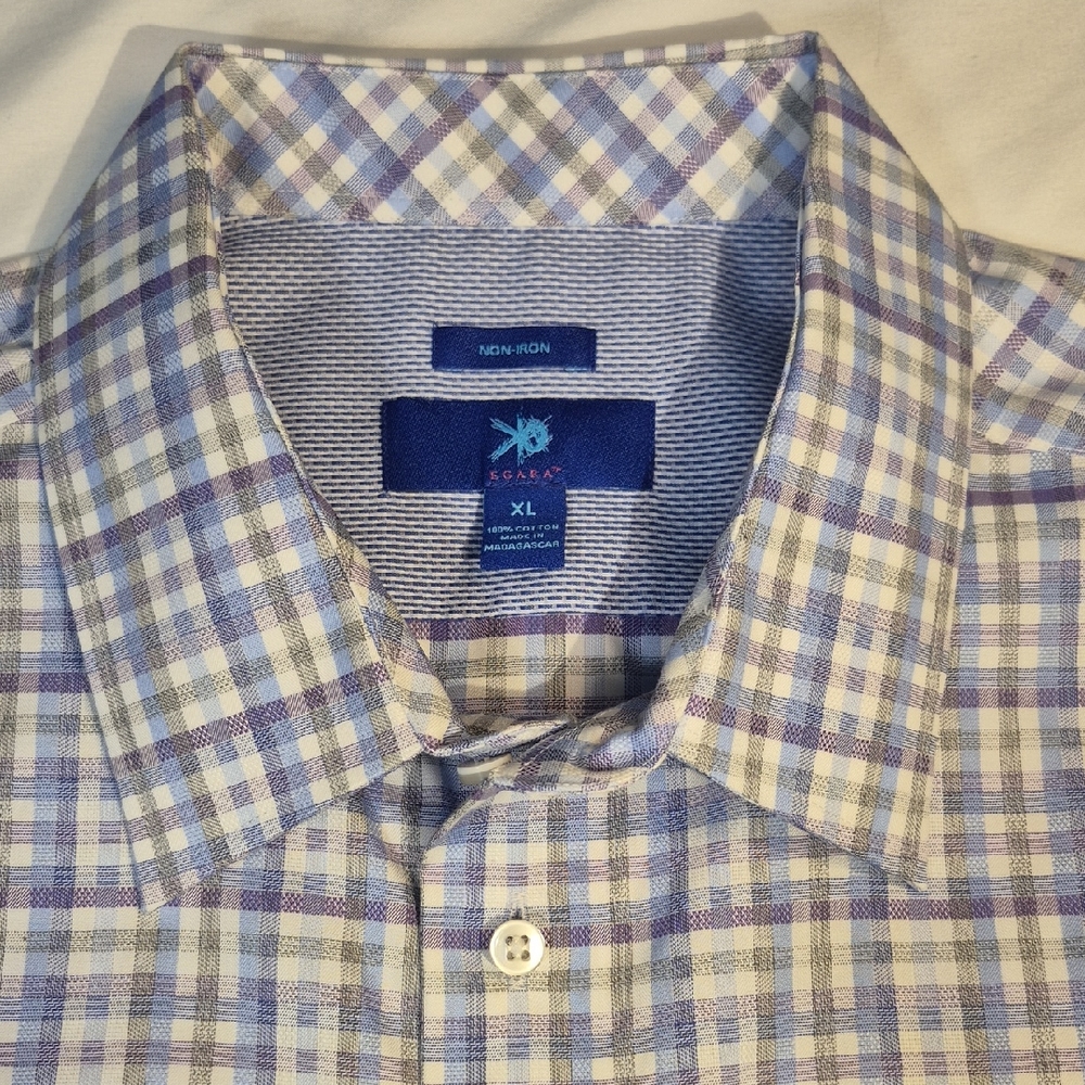 Egara XL Button Down Long Sleeve Blue Purple and White Mens Shirt NWOT